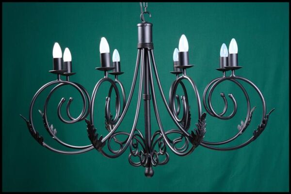 Sally 8 Arm with Leaves Wrought Iron Chandelier
