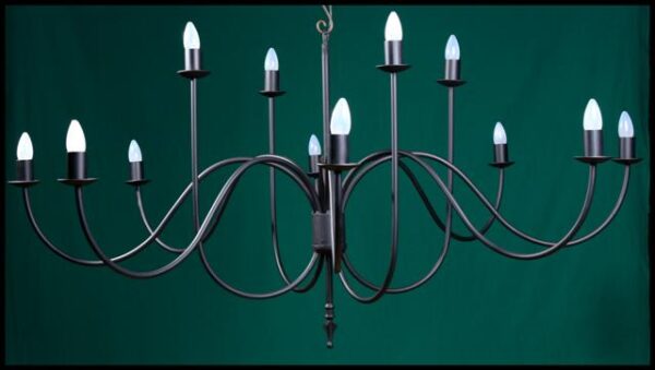 Shallow 12 Arm Spike Wrought Iron Chandelier