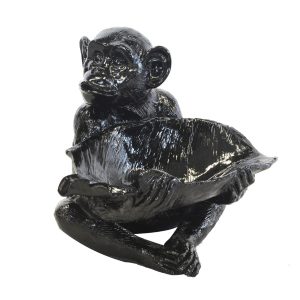 Resin Black Monkey with Leaf