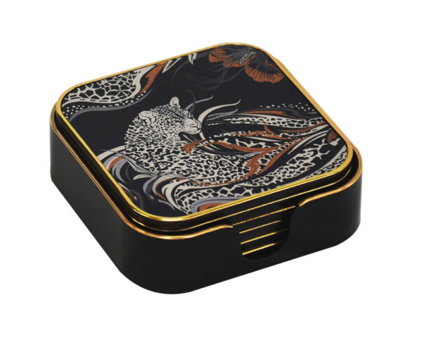 Coaster square glitter Leopard