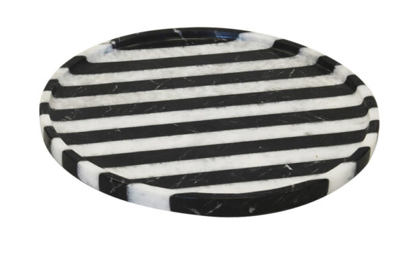 Marble Tray Round Stripe Black and White