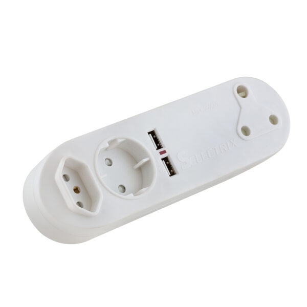 1X FLAT + 1X SCHUKO 16A + 2 USB + 1X 3PIN 16A ADAPTOR