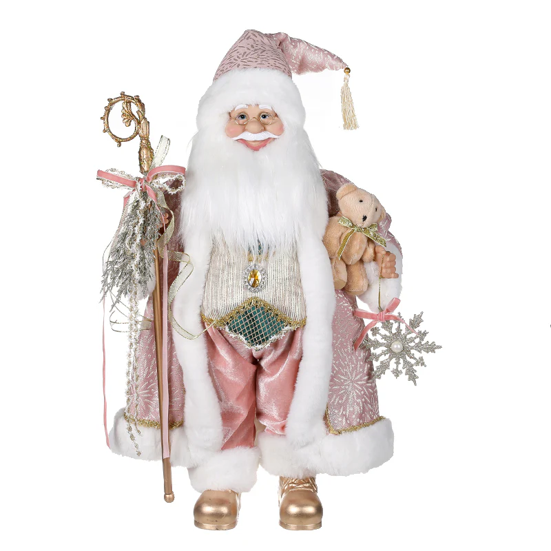 Pink Santa with Snowflake & Teddy 60cm