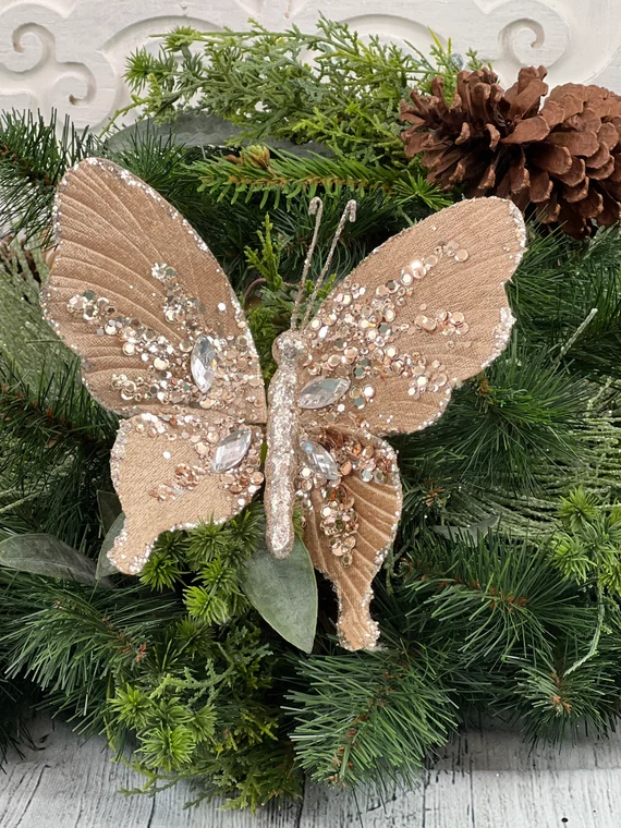 Butterfly Velvet Champagne Tree decor 24cm