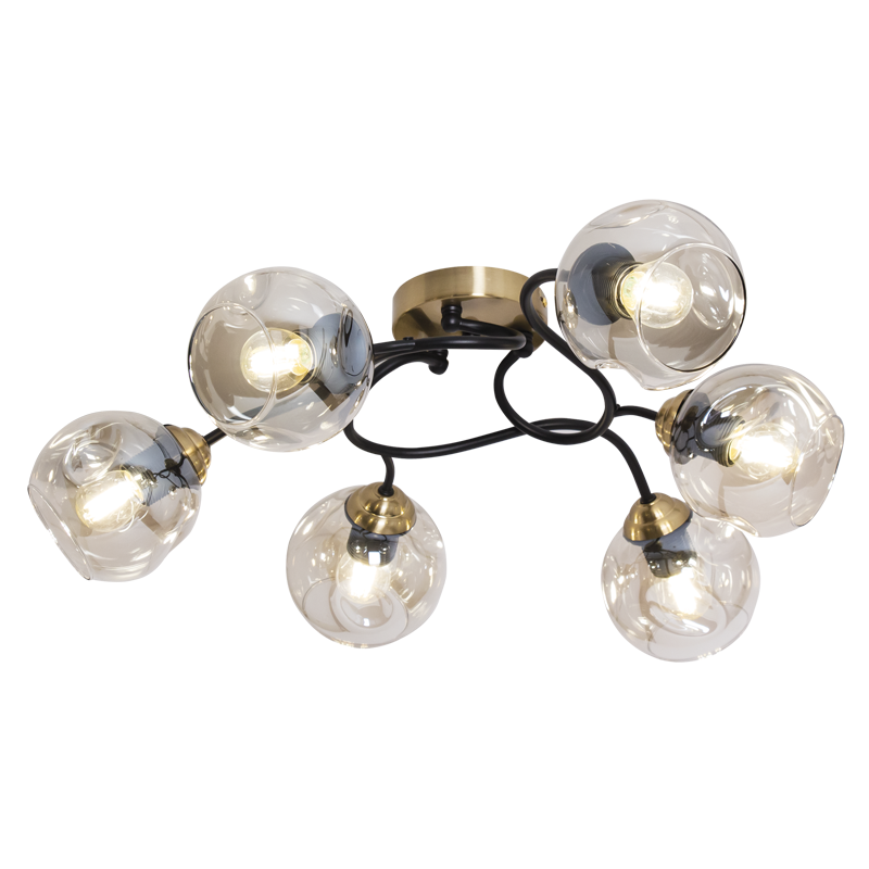 METAL ANT/BRASS/BLK+COGNAC GLS 6X40W ES 622X200MM