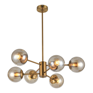 GOLD METAL CHANDELIER AMBER GLS 6X60W ES