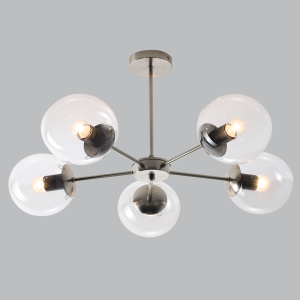 SATIN METAL AND CLEAR GLASS CHANDELIER 5X40W ES