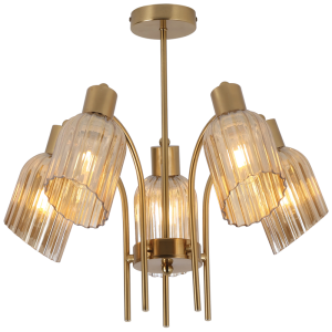 GOLD CHANDELIER WITH GLASS 5X40W ES