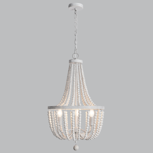 BEADED CHANDELIER METAL+WOOD WH WASHED 3X40W SES