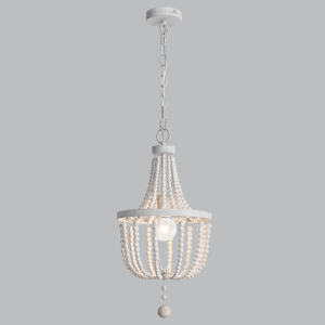 BEADED CHANELIER METAL + WOOD WH WASHED 1X60W ES