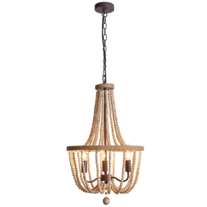 WOOD BEAD CHANDELIER WITH METAL+ROPE 3X40W SES