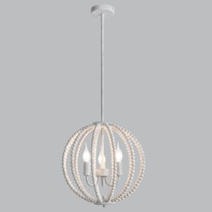 BEADED METAL+WOOD CHANDELIER WH WASHED 3X40W SES