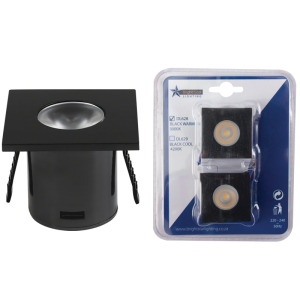 2 PACK 1W LED 3000K BK SQ STAR LIGHT