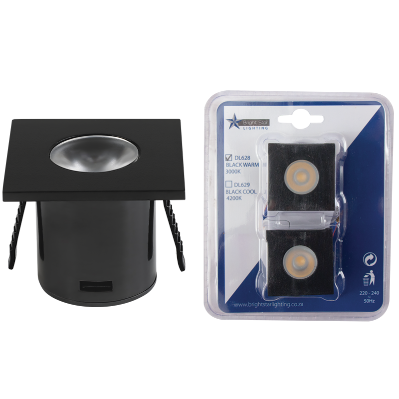 2 PACK 1W LED 3000K BK SQ STAR LIGHT