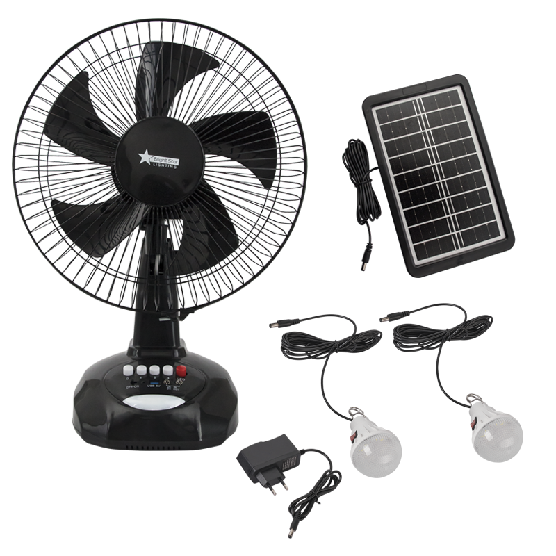 12" BLACK RECHARGEABLE TABLE FAN LIGHT SOURCE