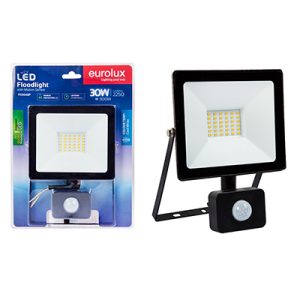 LED 30W Floodlight Black 4000K with Sensor Box