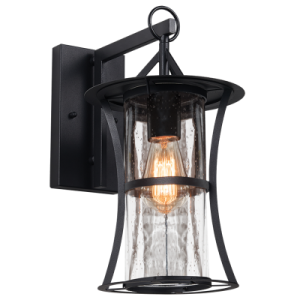 IRON & CLEAR SPECKLED GLASS IP44 1X60W ES