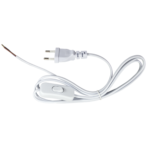 WHITE 1.8M CABLE WITH ON/OFF SWITCH & 2 PRONG PLUG