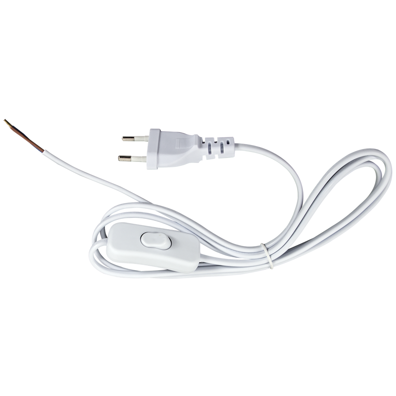 WHITE 1.8M CABLE WITH ON/OFF SWITCH & 2 PRONG PLUG