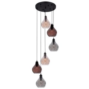 6 LIGHT PENDANT AMBER,SMOKE,BRASS GLASS 6X40W SES