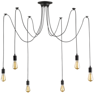 BLACK METAL CORD PENDANT 6X60W ES 2500MM CORDS