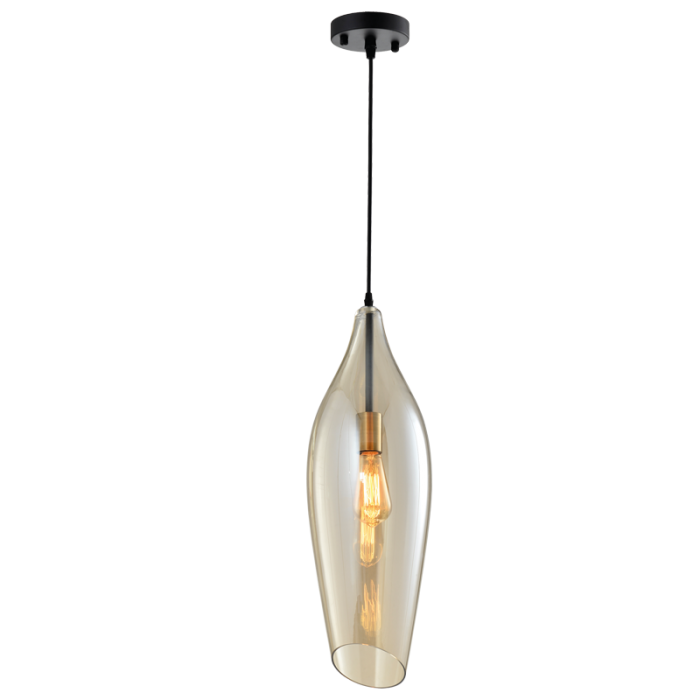 BLACK METAL PENDANT COGNAC GLASS 1X60W ES