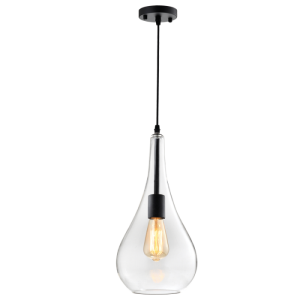 BLACK METAL PENDANT CLEAR GLASS 1X60W ES