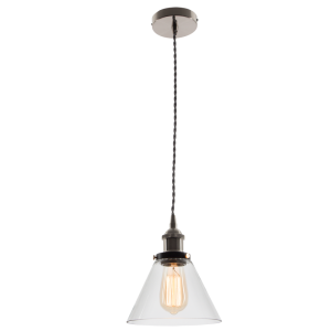 METAL PENDANT CLEAR GLASS GREY CABLE 1X60W ES