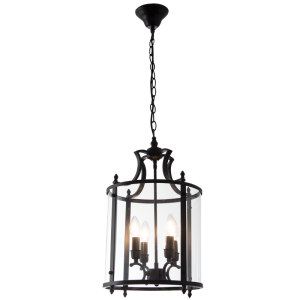 MATT BLACK METAL PENDANT CLEAR GLASS 4X40W SES