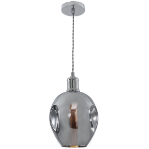 POLISHED CHR PENDANT WITH GLASS 1X60W ES 180MM