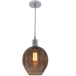 POLISHED CHR PENDANT & SMOKE GLASS 1X60W ES 180MM