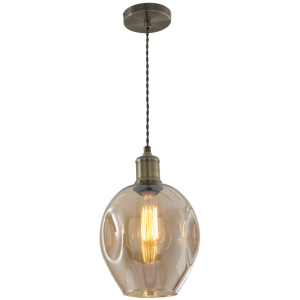 ANTIQUE BRASS PENDANT & AMBER GLASS 1X60W ES 180MM