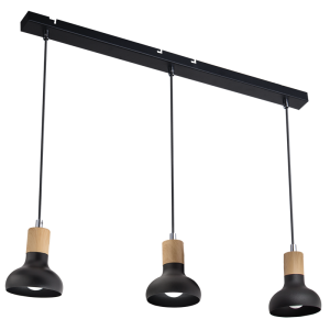 BLACK METAL & WOOD PENDANT ADJ CORDS 3X40W SES