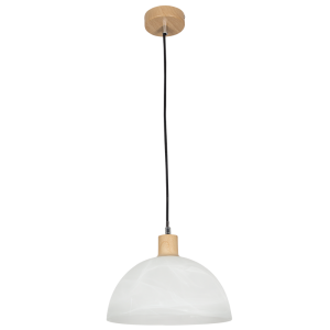 METAL CORD PENDANT WOOD FINISH ALABASTER GLASS