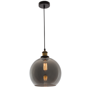 METAL PENDANT SMOKE GLASS 1X60W ES 250MM