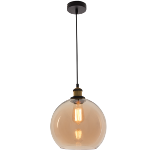 METAL PENDANT AMBER GLASS 1X60W ES 250MM