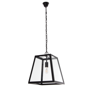 BLACK METAL PENDANT 4 PANEL CLEAR GLASS 1X60W ES
