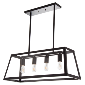 BLACK METAL PENDANT 4 PANEL CLEAR GLASS 4X60W ES