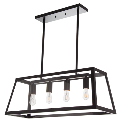 BLACK METAL PENDANT 4 PANEL CLEAR GLASS 4X60W ES