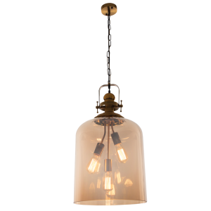 SATIN BRASS PENDANT AMBER GLASS 3X60W ES 350MM