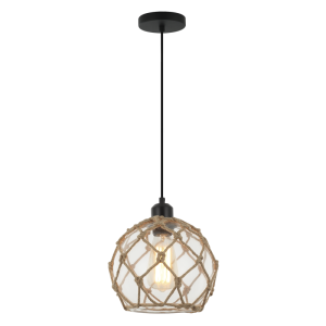METAL PENDANT CLEAR GLASS AND ROPE 1X40W ES