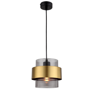 METAL PENDANT SMOKE GLASS GOLD RING 1X40W ES