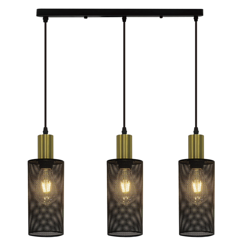 BLK&GOLD PENDANT MESH 3X40W ES
