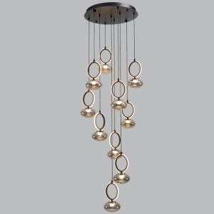 ALU & GLASS PENDANT OPAL&SMOKE GLS 90W LED CCT