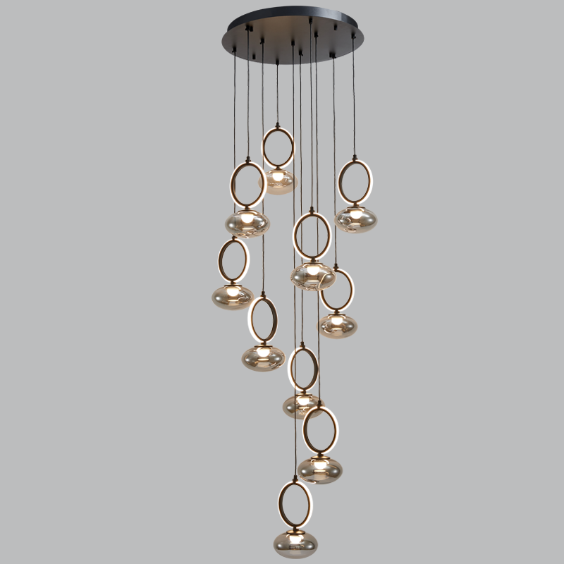 ALU & GLASS PENDANT OPAL&SMOKE GLS 90W LED CCT