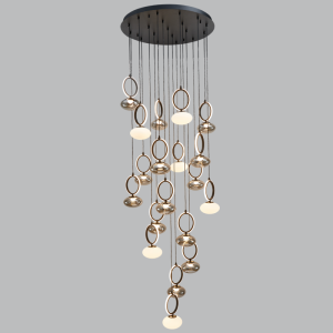 ALU & GLASS PENDANT OPAL&SMOKE GLS 160W LED CCT