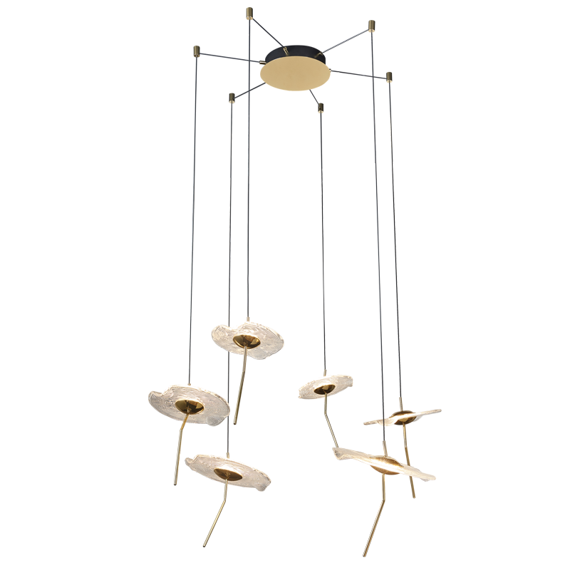 ALU & GLASS PENDANT GOLD 20W LED CCT 6LIGHT