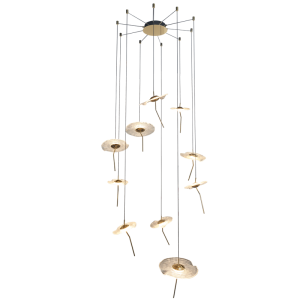 ALU & GLASS PENDANT GOLD 33W LED CCT 6LIGHT