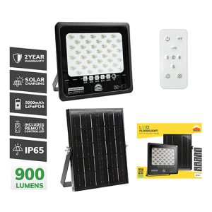 Solar Floodlight & Remote LED 900lm 6500K