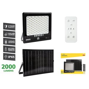 Solar Floodlight & Remote LED 2000lm 6500K